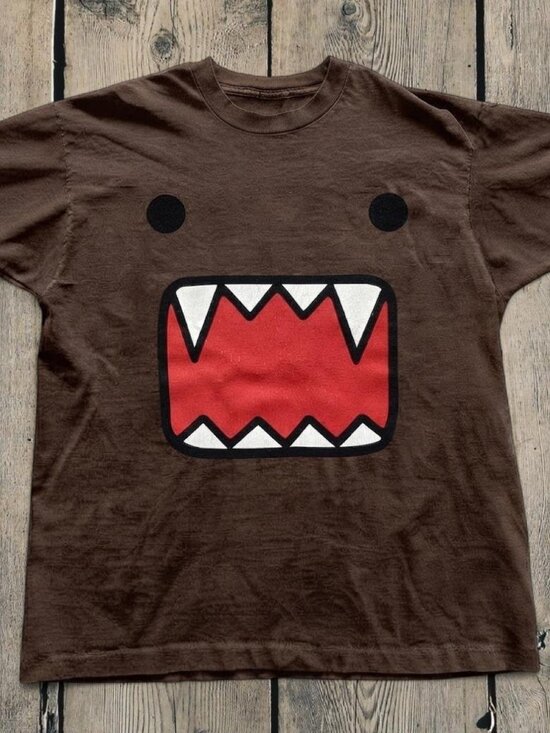 Gildan Other - Cute Monster Mouth Graphic T-Shirt – Brown Red Teeth Face Tee – Y2K Style